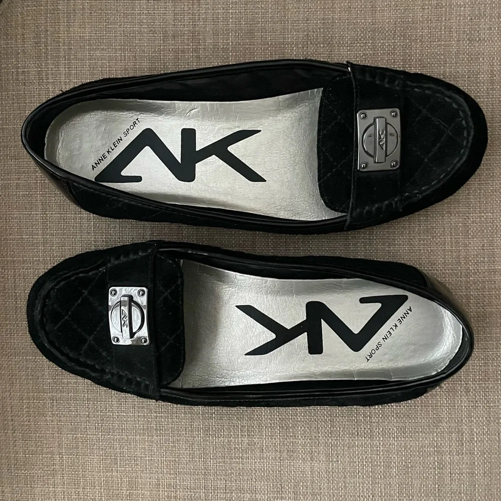 Anne Klein Sport Quilted Black Suede Flats